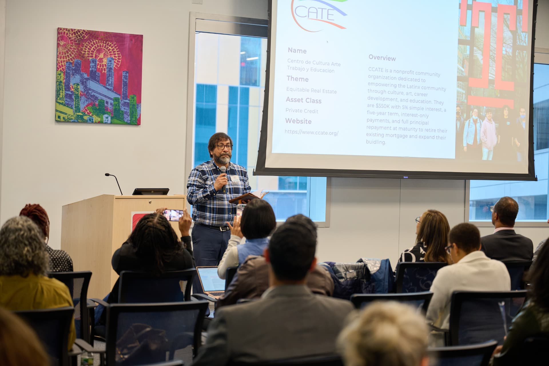 A local business leader presenting an investment opportunity to the Showcase audience